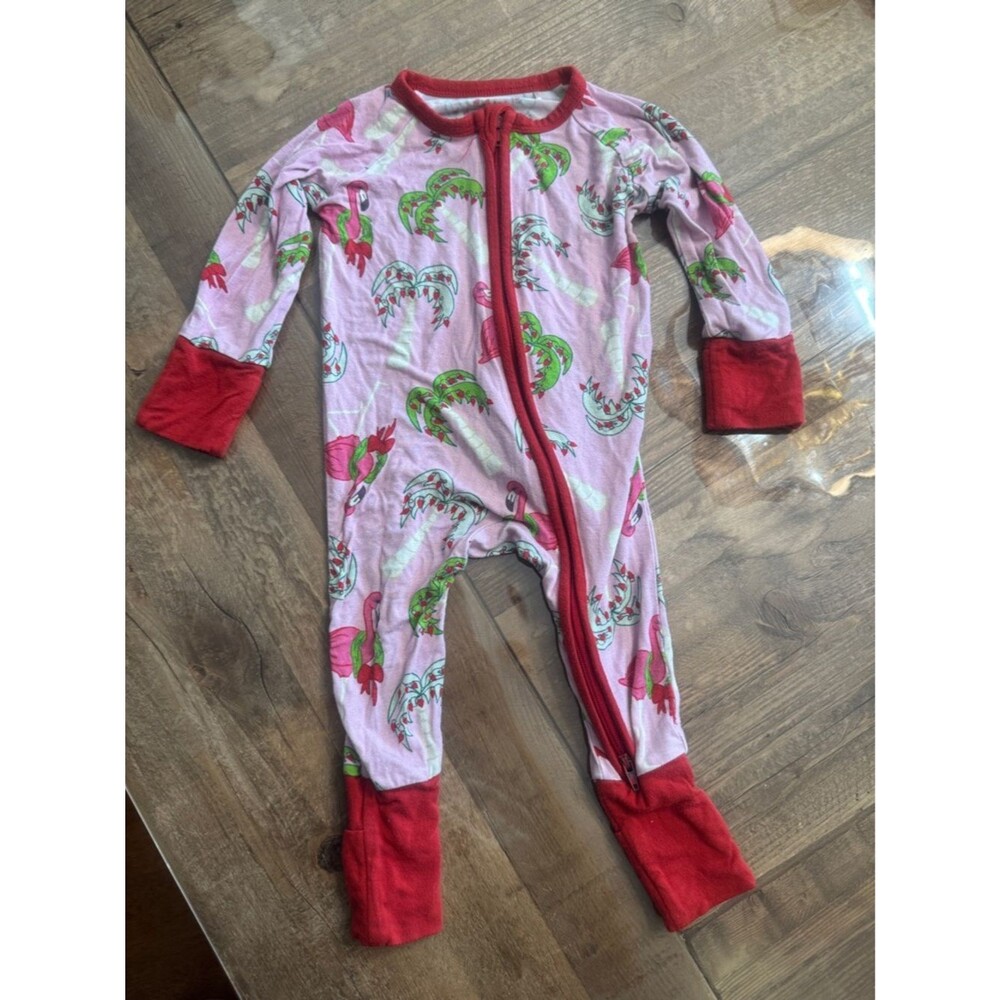 Pink Flamingo-Print Kids zippy pajamas Florida palm tree Christmas 0/3month